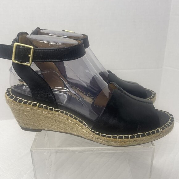 Clarks Black Leather Petrina Selma Ankle Strap Wedge Open Toe Sandal 8M - Picture 3 of 10
